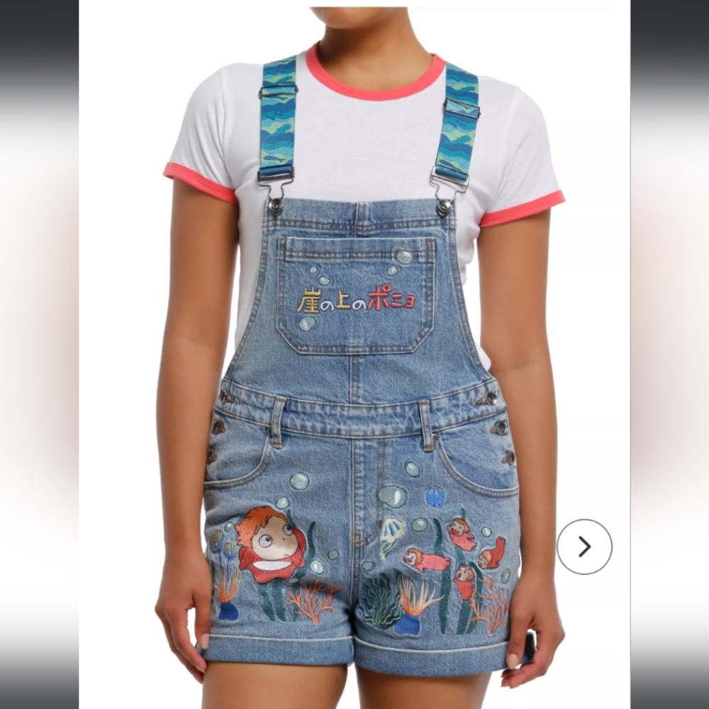 Her Universe Studio Ghibli Ponyo Embroidered Denim Shortalls